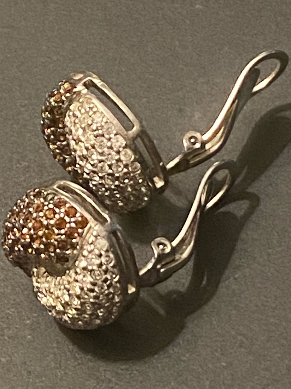 Vintage  Modital Bijoux 925 Sterling Clip-On Earrings Two-Tone pavé Rhinestones